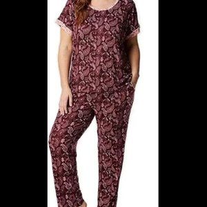NWT Lucky Brand Women's 2 Piece Drawstring Pajama Set Size M Burgundy $85 YY043